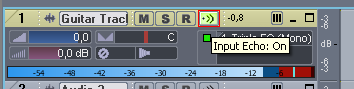 Step 12 - Enable 'audio input echo' on the track to hear the sound (and mute all audio inputs in your soundcard settings, or you will hear the dry sound too)